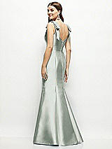 Rear View Thumbnail - Willow Green Satin Fit and Flare Maxi Dress with Shoulder Bows