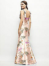 Rear View Thumbnail - Butterfly Botanica Pink Sand Floral Satin Fit and Flare Maxi Dress with Shoulder Bows