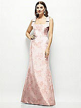 Front View Thumbnail - Bow And Blossom Print Floral Satin Fit and Flare Maxi Dress with Shoulder Bows