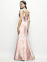 Rear View Thumbnail - Bow And Blossom Print Floral Satin Fit and Flare Maxi Dress with Shoulder Bows