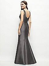 Rear View Thumbnail - Caviar Gray Satin Square Neck Fit and Flare Maxi Dress