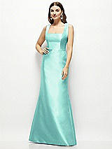 Front View Thumbnail - Coastal Satin Square Neck Fit and Flare Maxi Dress