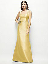 Front View Thumbnail - Maize Satin Square Neck Fit and Flare Maxi Dress