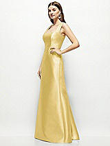 Side View Thumbnail - Maize Satin Square Neck Fit and Flare Maxi Dress