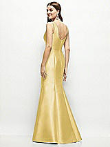 Rear View Thumbnail - Maize Satin Square Neck Fit and Flare Maxi Dress