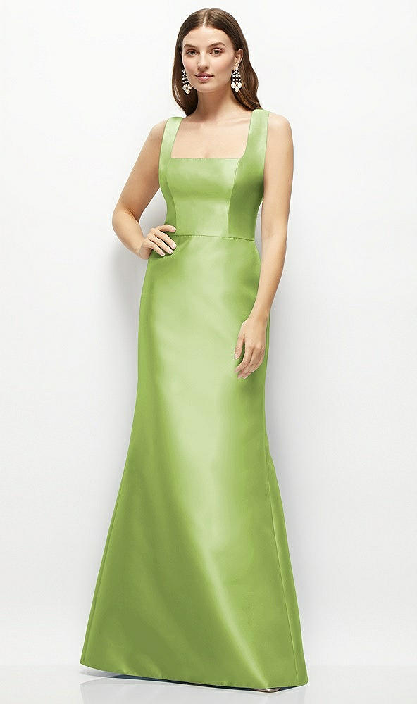 Front View - Mojito Satin Square Neck Fit and Flare Maxi Dress