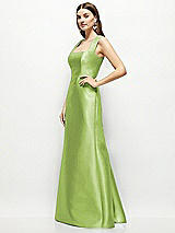 Side View Thumbnail - Mojito Satin Square Neck Fit and Flare Maxi Dress