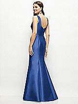 Rear View Thumbnail - Classic Blue Satin Square Neck Fit and Flare Maxi Dress