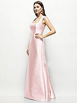 Side View Thumbnail - Ballet Pink Satin Square Neck Fit and Flare Maxi Dress