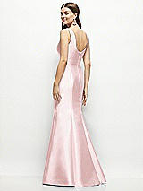 Rear View Thumbnail - Ballet Pink Satin Square Neck Fit and Flare Maxi Dress