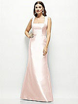 Front View Thumbnail - Blush Satin Square Neck Fit and Flare Maxi Dress