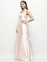 Side View Thumbnail - Blush Satin Square Neck Fit and Flare Maxi Dress