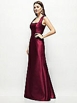 Side View Thumbnail - Cabernet Satin Square Neck Fit and Flare Maxi Dress