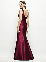 Rear View Thumbnail - Cabernet Satin Square Neck Fit and Flare Maxi Dress