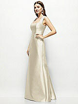 Side View Thumbnail - Champagne Satin Square Neck Fit and Flare Maxi Dress