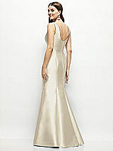 Rear View Thumbnail - Champagne Satin Square Neck Fit and Flare Maxi Dress