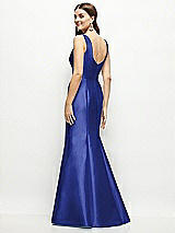 Rear View Thumbnail - Cobalt Blue Satin Square Neck Fit and Flare Maxi Dress