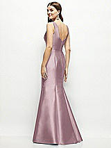 Rear View Thumbnail - Dusty Rose Satin Square Neck Fit and Flare Maxi Dress