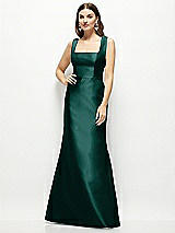 Front View Thumbnail - Evergreen Satin Square Neck Fit and Flare Maxi Dress