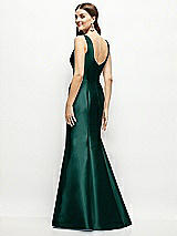 Rear View Thumbnail - Evergreen Satin Square Neck Fit and Flare Maxi Dress