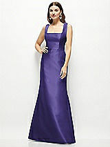 Front View Thumbnail - Grape Satin Square Neck Fit and Flare Maxi Dress