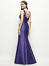 Rear View Thumbnail - Grape Satin Square Neck Fit and Flare Maxi Dress