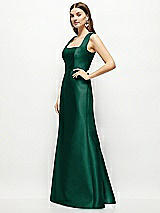 Side View Thumbnail - Hunter Green Satin Square Neck Fit and Flare Maxi Dress
