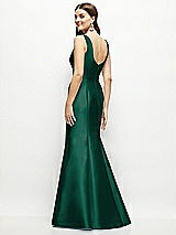 Rear View Thumbnail - Hunter Green Satin Square Neck Fit and Flare Maxi Dress