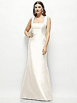 Front View Thumbnail - Ivory Satin Square Neck Fit and Flare Maxi Dress