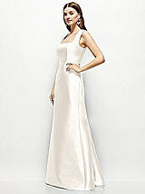 Side View Thumbnail - Ivory Satin Square Neck Fit and Flare Maxi Dress
