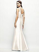 Rear View Thumbnail - Ivory Satin Square Neck Fit and Flare Maxi Dress