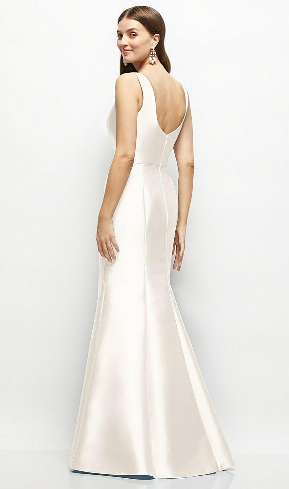 Back View - Ivory Satin Square Neck Fit and Flare Maxi Dress
