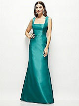 Front View Thumbnail - Jade Satin Square Neck Fit and Flare Maxi Dress