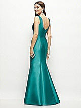 Rear View Thumbnail - Jade Satin Square Neck Fit and Flare Maxi Dress