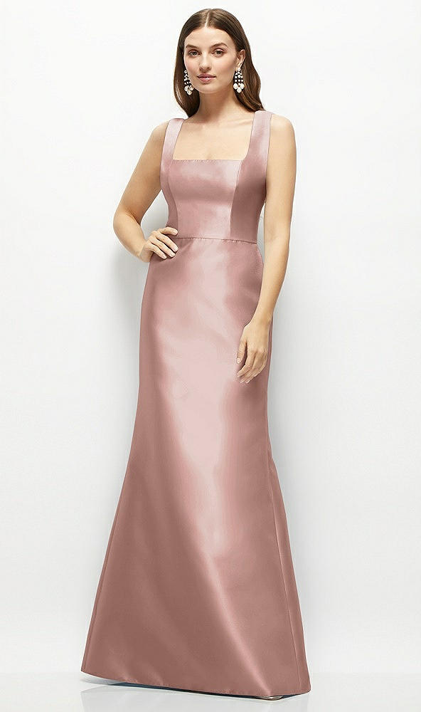Front View - Neu Nude Satin Square Neck Fit and Flare Maxi Dress