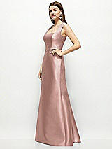 Side View Thumbnail - Neu Nude Satin Square Neck Fit and Flare Maxi Dress