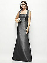 Front View Thumbnail - Pewter Satin Square Neck Fit and Flare Maxi Dress