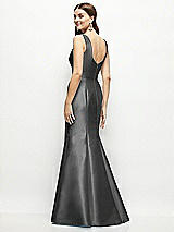 Rear View Thumbnail - Pewter Satin Square Neck Fit and Flare Maxi Dress