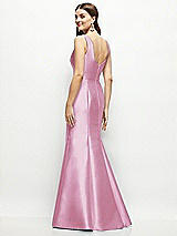 Rear View Thumbnail - Powder Pink Satin Square Neck Fit and Flare Maxi Dress