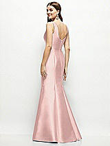 Rear View Thumbnail - Rose - PANTONE Rose Quartz Satin Square Neck Fit and Flare Maxi Dress