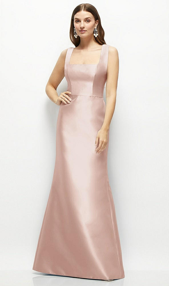 Front View - Toasted Sugar Satin Square Neck Fit and Flare Maxi Dress