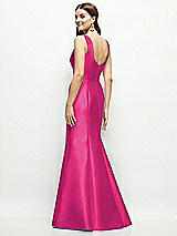 Rear View Thumbnail - Think Pink Satin Square Neck Fit and Flare Maxi Dress