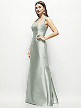 Side View Thumbnail - Willow Green Satin Square Neck Fit and Flare Maxi Dress