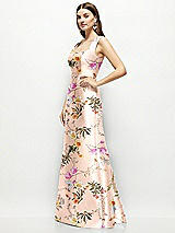 Side View Thumbnail - Butterfly Botanica Pink Sand Floral Satin Square Neck Fit and Flare Maxi Dress