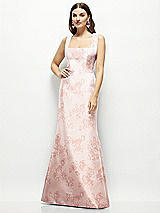 Front View Thumbnail - Bow And Blossom Print Floral Satin Square Neck Fit and Flare Maxi Dress