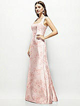 Side View Thumbnail - Bow And Blossom Print Floral Satin Square Neck Fit and Flare Maxi Dress