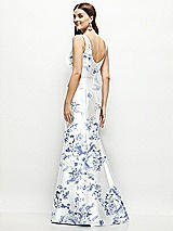 Rear View Thumbnail - Cottage Rose Larkspur Floral Satin Square Neck Fit and Flare Maxi Dress