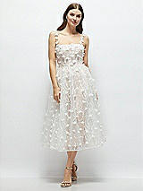 Alt View 1 Thumbnail - Ivory 3D Floral Embroidered Little White Midi Dress with Nude Corset Underlay