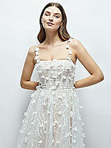 Alt View 3 Thumbnail - Ivory 3D Floral Embroidered Little White Midi Dress with Nude Corset Underlay