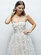 Front View Thumbnail - Ivory 3D Floral Embroidered Little White Midi Dress with Nude Corset Underlay